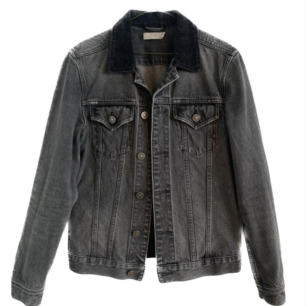Rare ALL SAINTS Men's Gray Black Mid Wash Denim jacket with Collar Size M